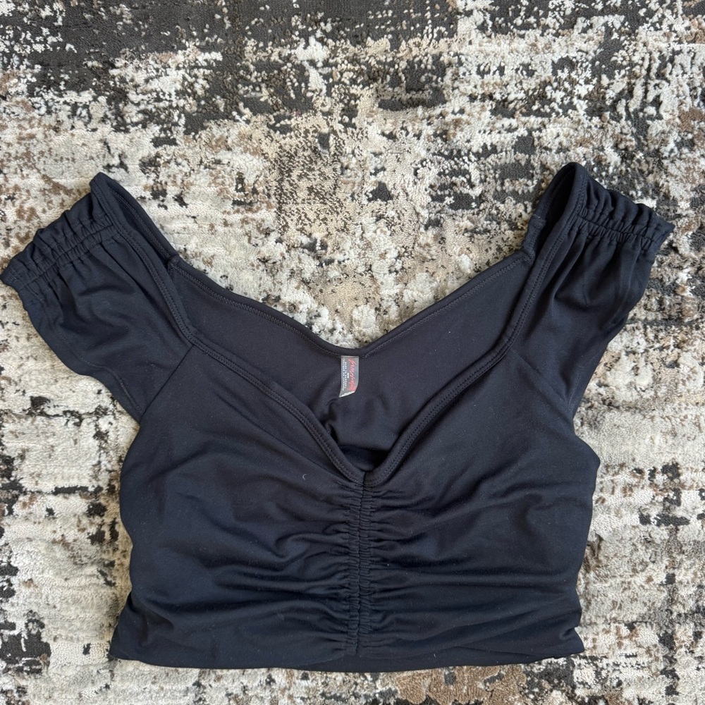 FP Movement 💕 Black Ruched Short Sleeve Women's Top